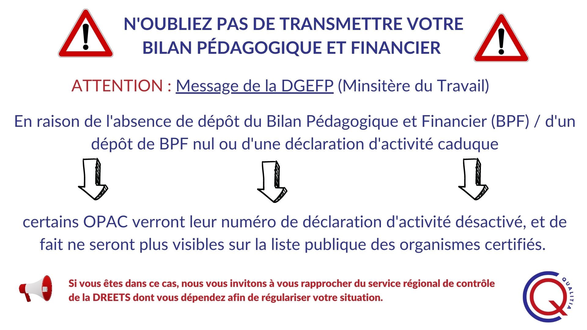 QUALIOPI - Transmission Du Bilan Pédagogique Et Financier - Qualitia ...